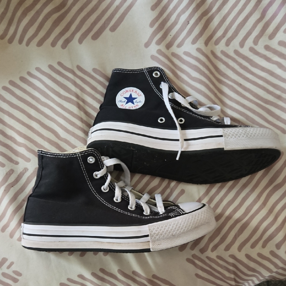 Converse Black and White High-Top Athletic Shoes - Picture 2 of 5